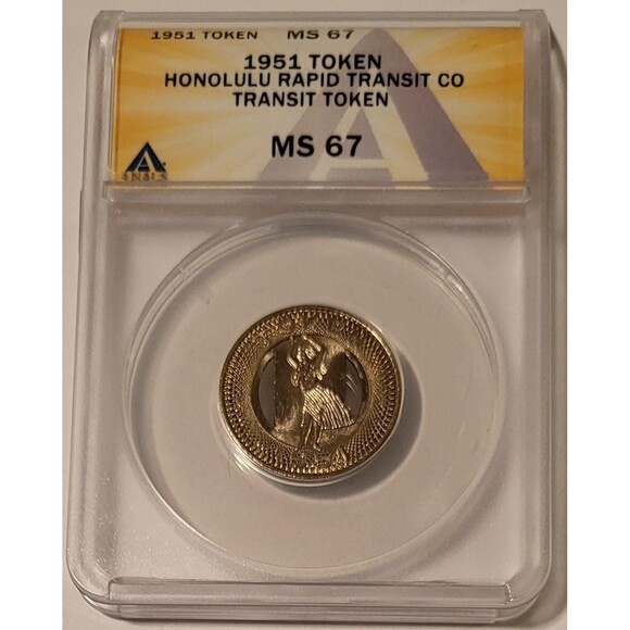 1951 Honolulu Hawaii Rapid Transit Co Token Hula Girl MS67 ANACS - Picture 1 of 4